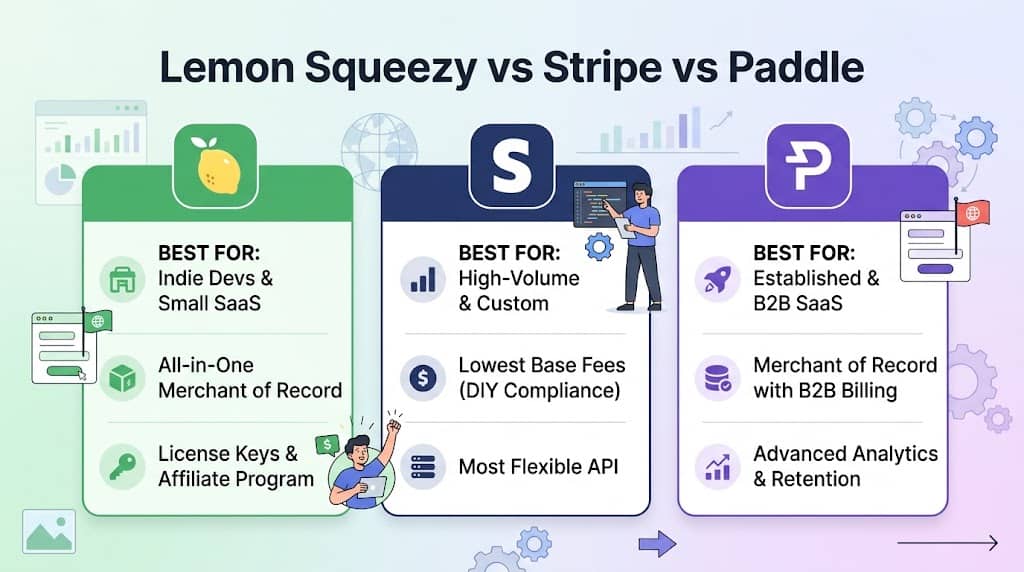 Lemon Squeezy vs Stripe vs Paddle:Which Is Best for SaaS & Digital Products