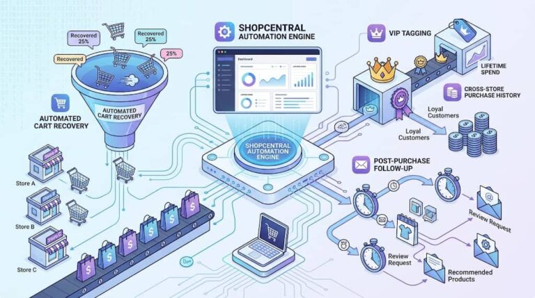 WooCommerce Multi Store Automation Engine: ShopCentral’s Cart Abandonment & VIP Workflows
