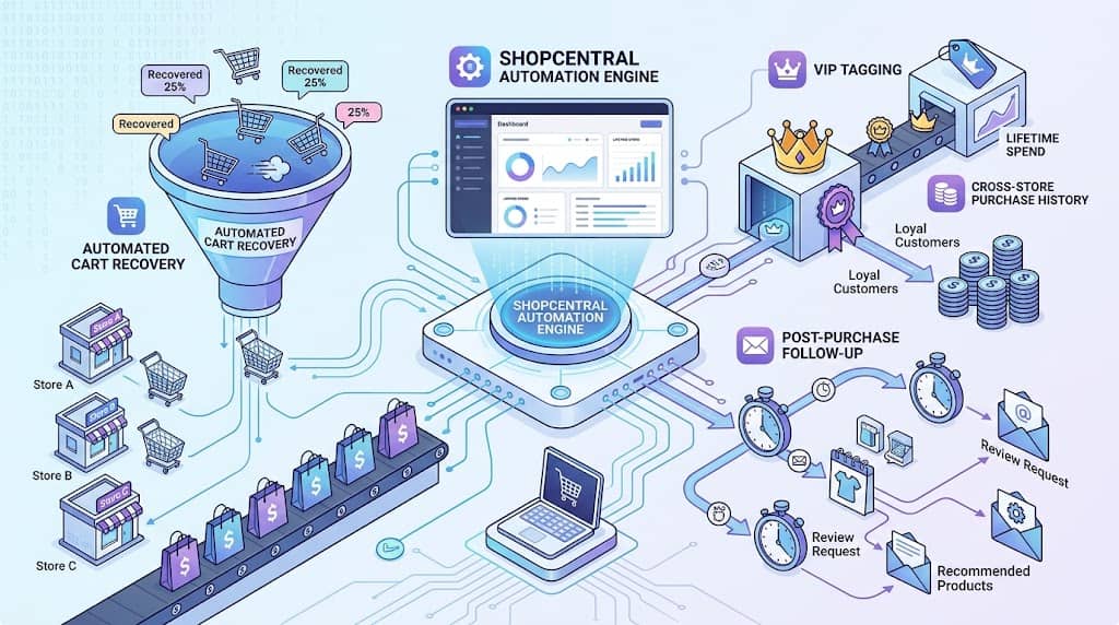 WooCommerce Multi Store Automation Engine: ShopCentral’s Cart Abandonment & VIP Workflows